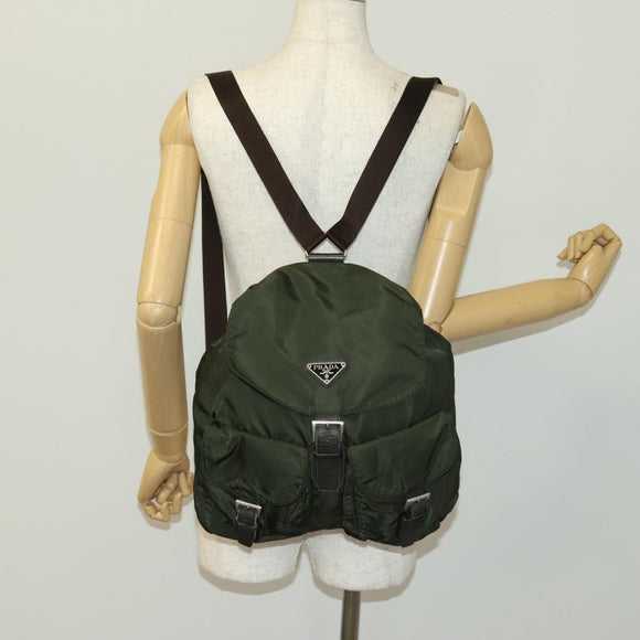 PRADA Backpack Nylon Khaki Silver Auth bs28888