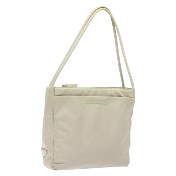 PRADA Tote Bag Nylon White Silver Auth bs28890