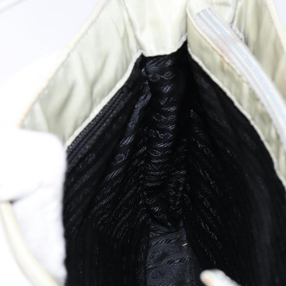 PRADA Tote Bag Nylon White Silver Auth bs28890