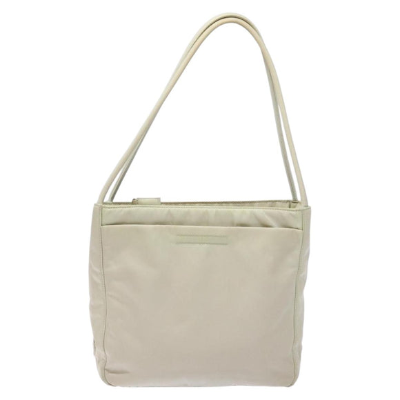 PRADA Tote Bag Nylon White Silver Auth bs28890