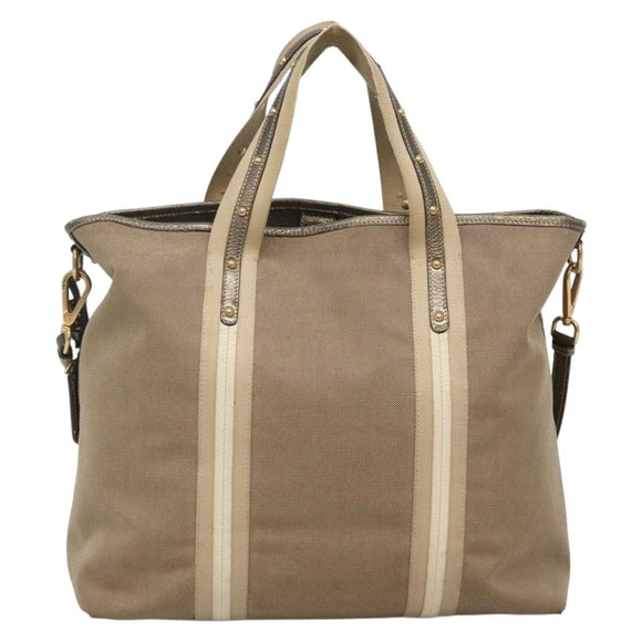 PRADA Hand Bag Canvas 2way Beige Gold Auth bs28891