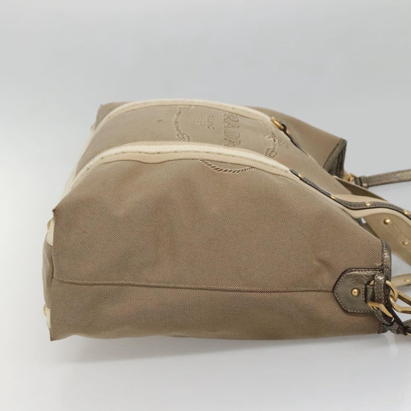 PRADA Hand Bag Canvas 2way Beige Gold Auth bs28891