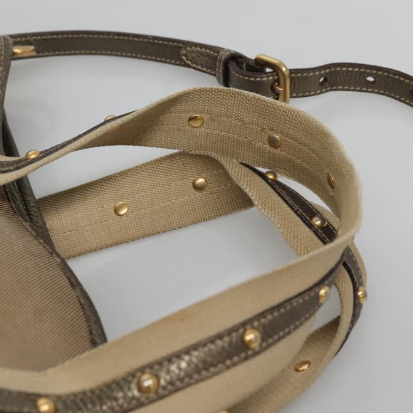 PRADA Hand Bag Canvas 2way Beige Gold Auth bs28891