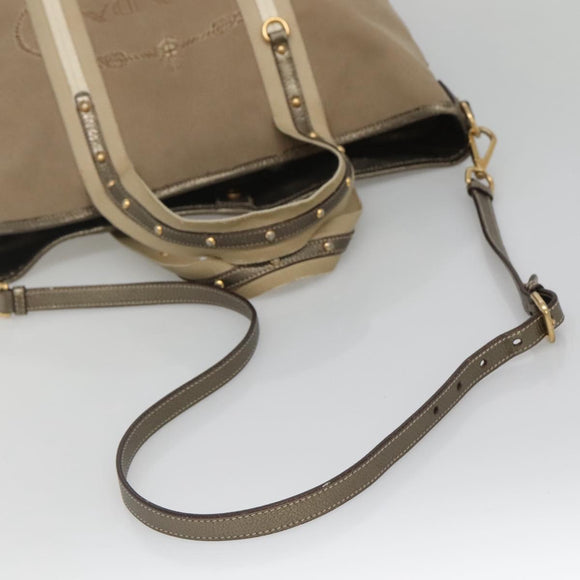 PRADA Hand Bag Canvas 2way Beige Gold Auth bs28891