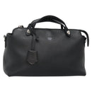 FENDI Hand Bag Leather Black Silver Auth bs28905-1