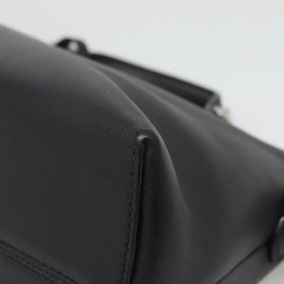 FENDI Hand Bag Leather Black Silver Auth bs28905