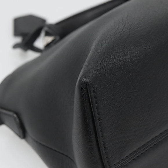 FENDI Hand Bag Leather Black Silver Auth bs28905