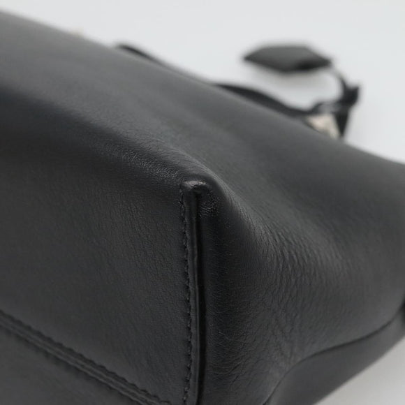 FENDI Hand Bag Leather Black Silver Auth bs28905