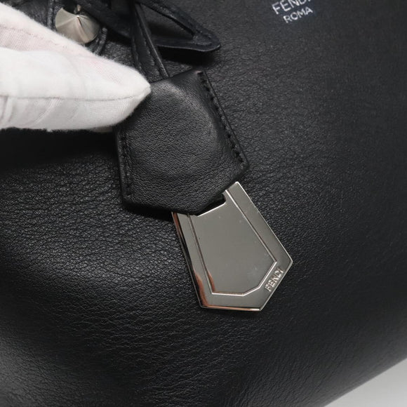 FENDI Hand Bag Leather Black Silver Auth bs28905