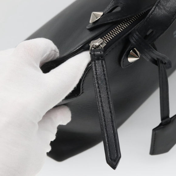 FENDI Hand Bag Leather Black Silver Auth bs28905