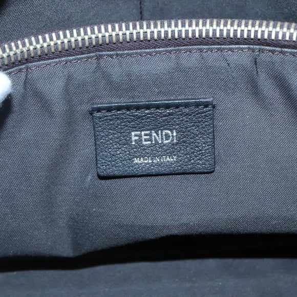 FENDI Hand Bag Leather Black Silver Auth bs28905
