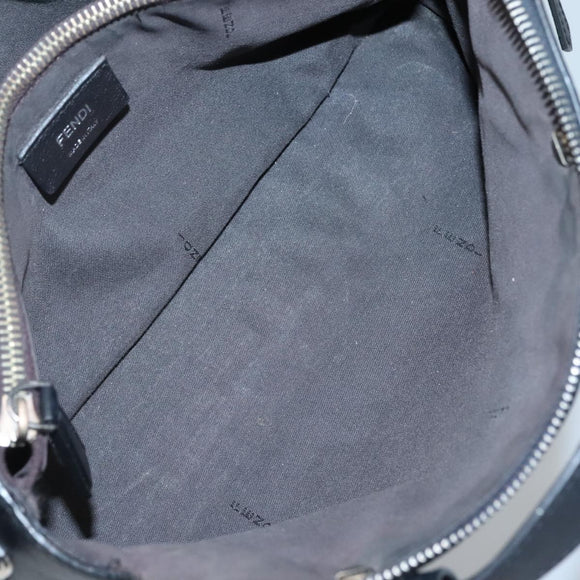 FENDI Hand Bag Leather Black Silver Auth bs28905