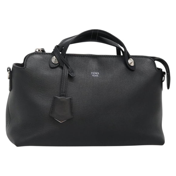 FENDI Hand Bag Leather Black Silver Auth bs28905