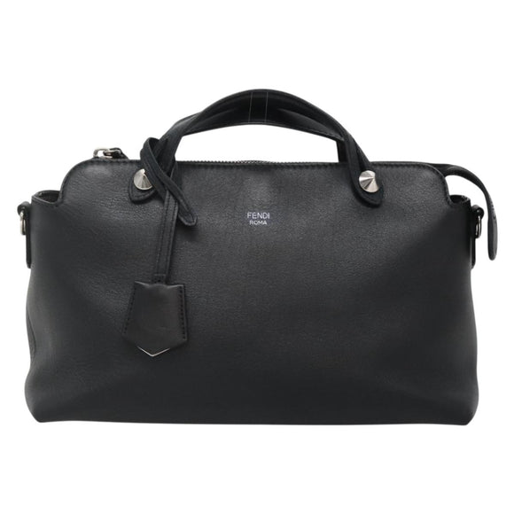 FENDI Hand Bag Leather Black Silver Auth bs28905