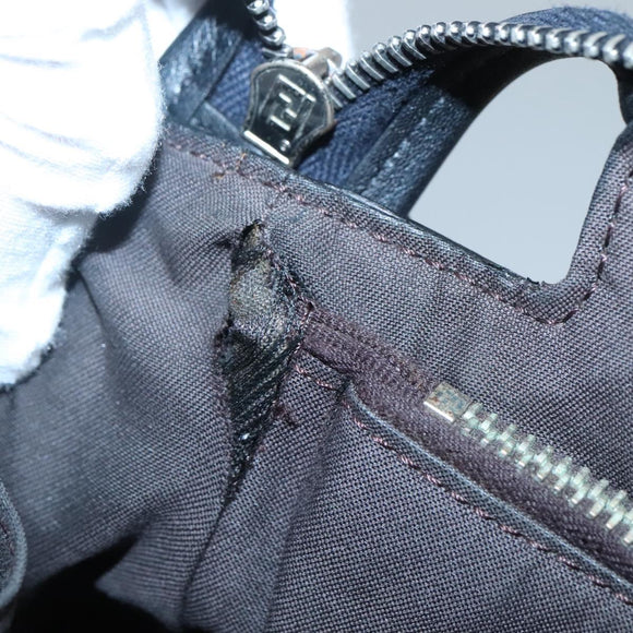 FENDI Hand Bag Leather Black Silver Auth bs28905