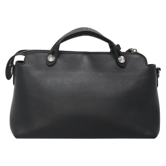 FENDI Hand Bag Leather Black Silver Auth bs28905