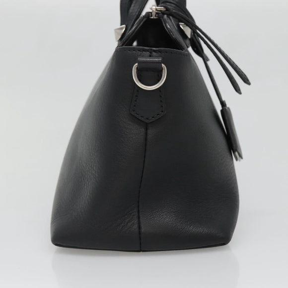 FENDI Hand Bag Leather Black Silver Auth bs28905