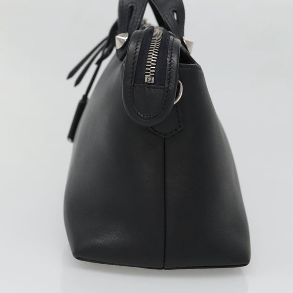 FENDI Hand Bag Leather Black Silver Auth bs28905