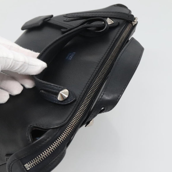 FENDI Hand Bag Leather Black Silver Auth bs28905