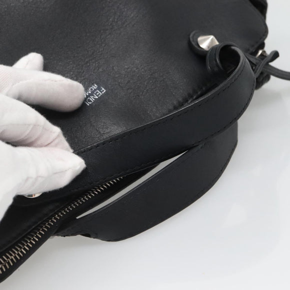 FENDI Hand Bag Leather Black Silver Auth bs28905
