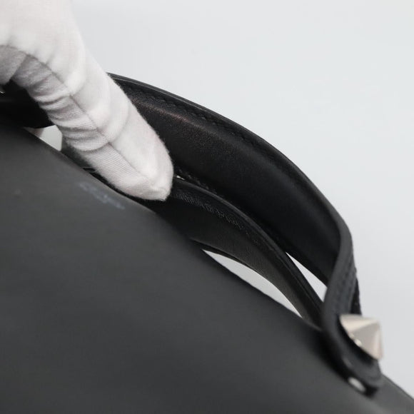 FENDI Hand Bag Leather Black Silver Auth bs28905