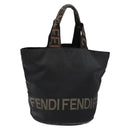 FENDI Hand Bag Canvas Black Brown gold Auth bs28908-1