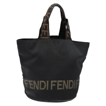 FENDI Hand Bag Canvas Black Brown gold Auth bs28908