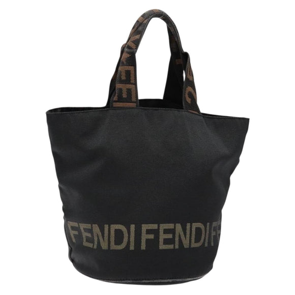 FENDI Hand Bag Canvas Black Brown gold Auth bs28908