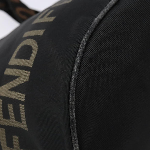 FENDI Hand Bag Canvas Black Brown gold Auth bs28908