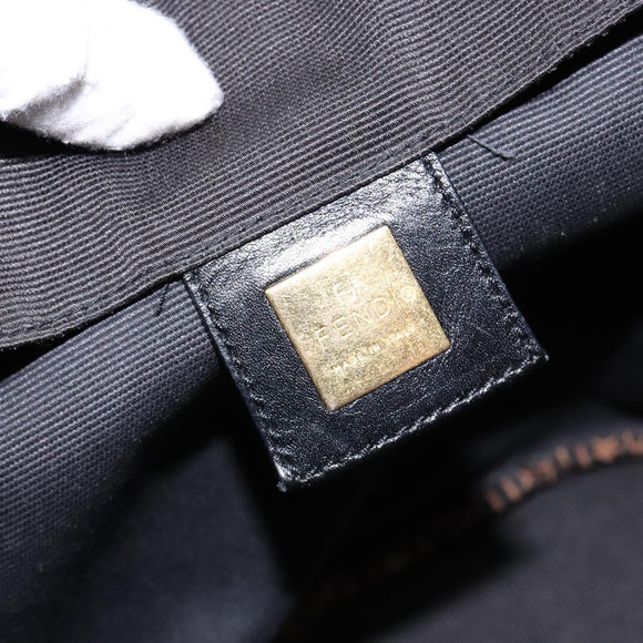 FENDI Hand Bag Canvas Black Brown gold Auth bs28908