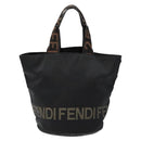 FENDI Hand Bag Canvas Black Brown gold Auth bs28908-13