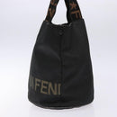 FENDI Hand Bag Canvas Black Brown gold Auth bs28908-3