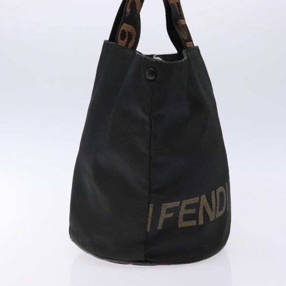 FENDI Hand Bag Canvas Black Brown gold Auth bs28908
