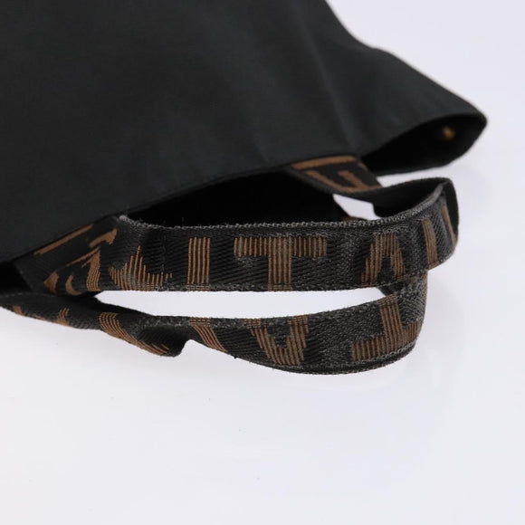 FENDI Hand Bag Canvas Black Brown gold Auth bs28908
