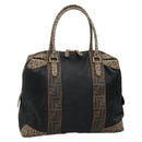 FENDI Zucchino Hand Bag Coated Canvas PVC Black Gold Auth bs28910-1