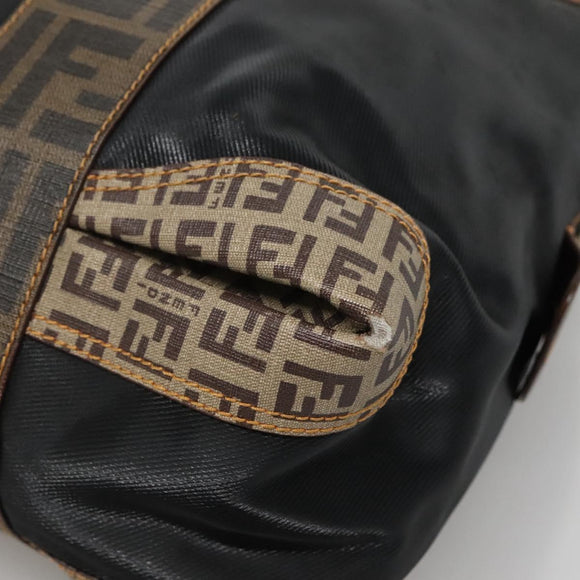 FENDI Zucchino Hand Bag Coated Canvas PVC Black Gold Auth bs28910