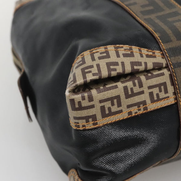 FENDI Zucchino Hand Bag Coated Canvas PVC Black Gold Auth bs28910