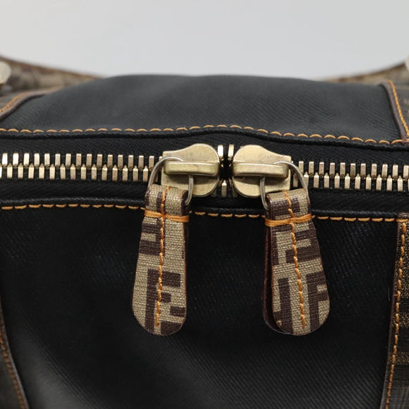 FENDI Zucchino Hand Bag Coated Canvas PVC Black Gold Auth bs28910
