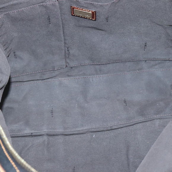 FENDI Zucchino Hand Bag Coated Canvas PVC Black Gold Auth bs28910