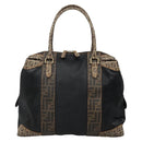FENDI Zucchino Hand Bag Coated Canvas PVC Black Gold Auth bs28910-2
