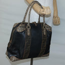 FENDI Zucchino Hand Bag Coated Canvas PVC Black Gold Auth bs28910-21