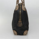 FENDI Zucchino Hand Bag Coated Canvas PVC Black Gold Auth bs28910-4