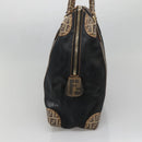 FENDI Zucchino Hand Bag Coated Canvas PVC Black Gold Auth bs28910-5