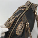 FENDI Zucchino Hand Bag Coated Canvas PVC Black Gold Auth bs28910-6