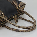 FENDI Zucchino Hand Bag Coated Canvas PVC Black Gold Auth bs28910-7