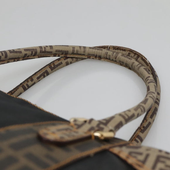 FENDI Zucchino Hand Bag Coated Canvas PVC Black Gold Auth bs28910