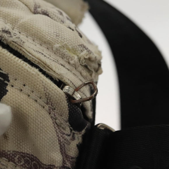 CHANEL Shoulder Bag Canvas White Black Silver CC Auth bs28912