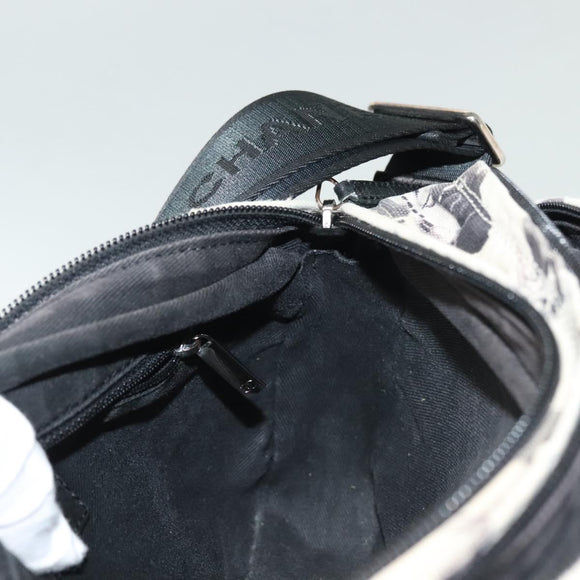 CHANEL Shoulder Bag Canvas White Black Silver CC Auth bs28912