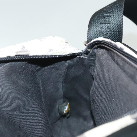 CHANEL Shoulder Bag Canvas White Black Silver CC Auth bs28912