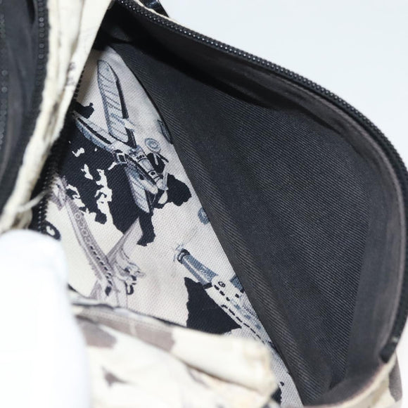 CHANEL Shoulder Bag Canvas White Black Silver CC Auth bs28912